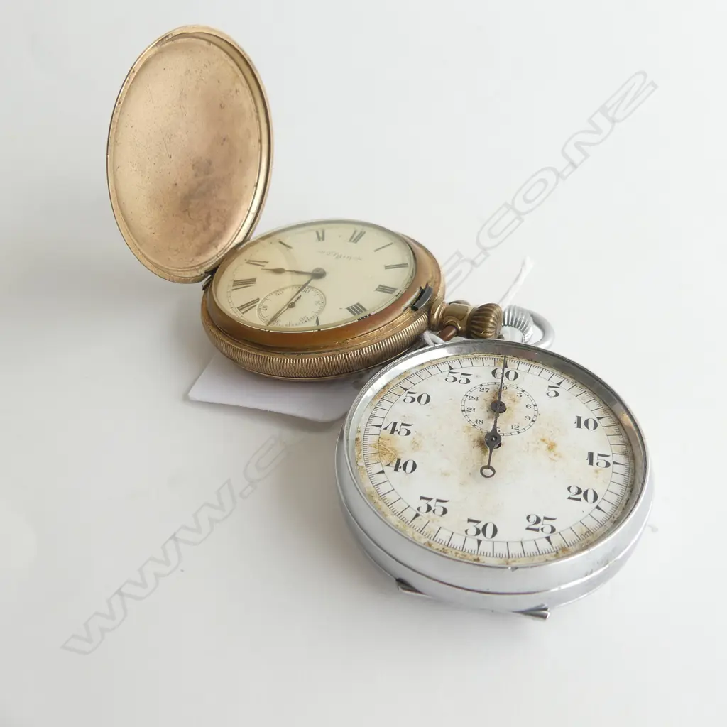 2 WATCHES; GOLD PLATED POCKET & STOPWATCH AF Image 1++