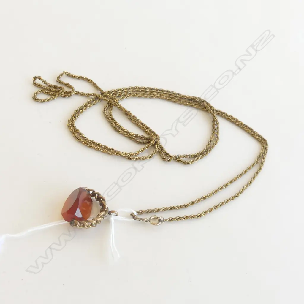 ANTIQUE ROLLED GOLD MUFF CHAIN & FOB SPINNER Image 1++