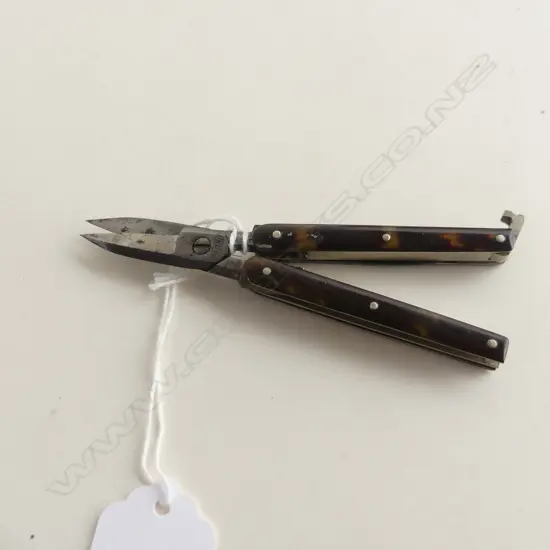 ANTIQUE FOLDING COMBINATION SCISSORS & POCKET KNIFE TORTOISESHELL & STEEL