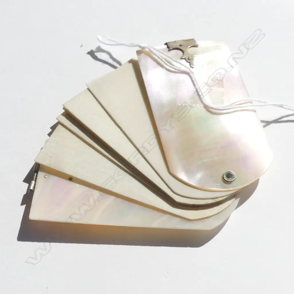 C1900 MOTHER OF PEARL COVERED POCKET NOTE BOOK W 6 IVORY 'PAGES' swivelling  Image 1++