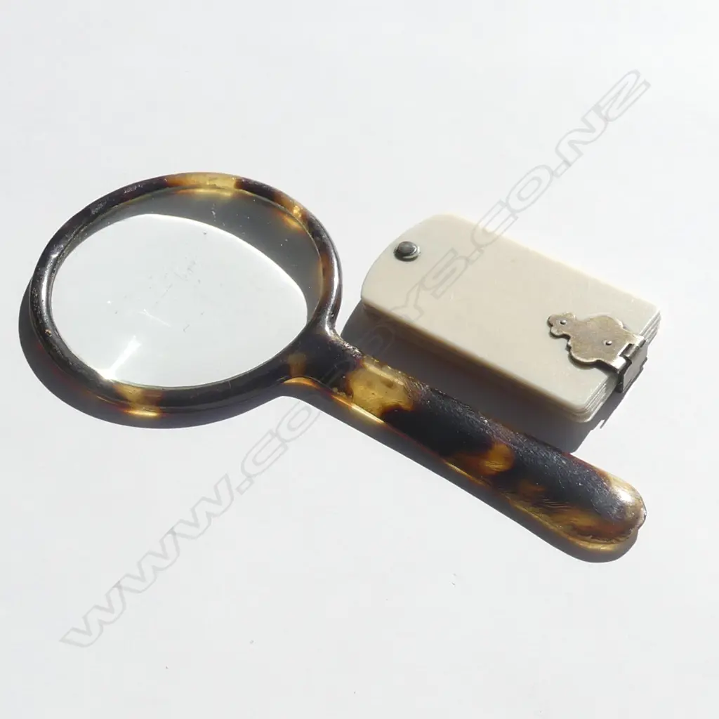 IVORY POCKET NOTE BOOK 6  'PAGES' W PENCIL. Swivelling + MAGNIFYING GLASS Image 1++