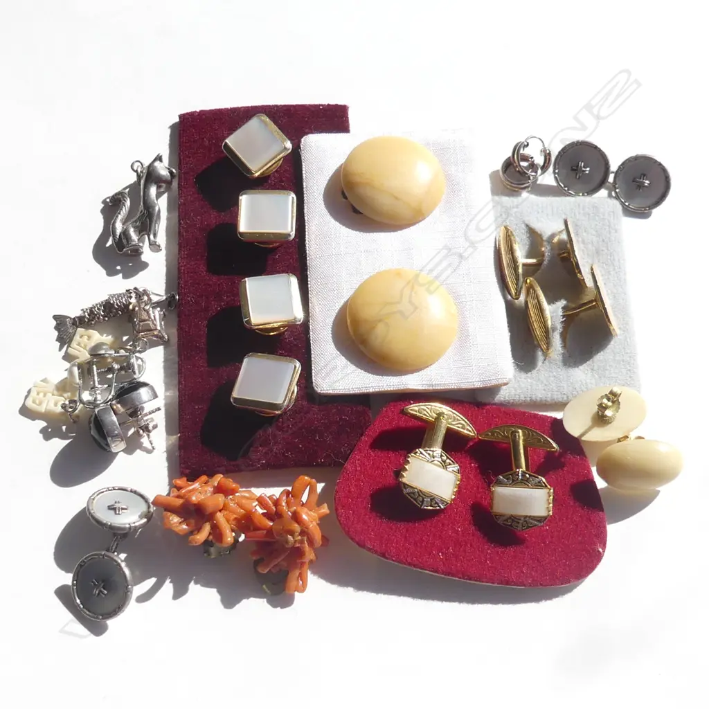 ASST. VINTAGE CUFFLINKS, EARRINGS, 3 825 SILVER CHARMS ETC Image 1++