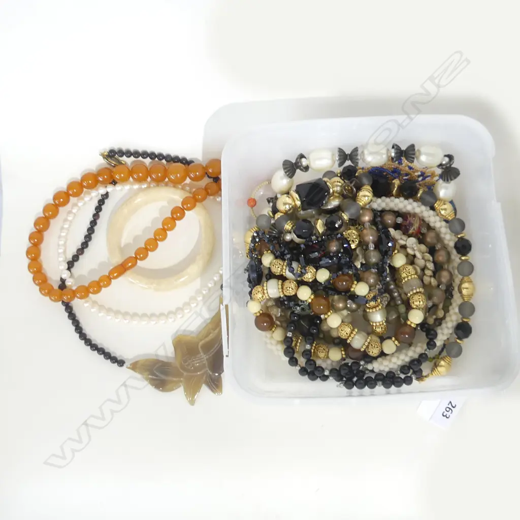 ASST. COSTUME NECKLACES + CULTURED PEARL NECKLACE WITH SILVER CLASP Image 1++
