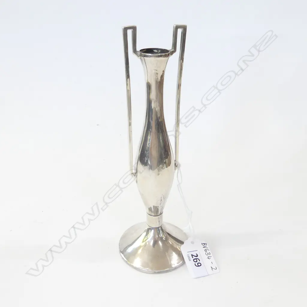 ART NOUVEAU STG SILVER BUD VASE, FILLED BASE. H. 185MM 151GMS BIRM. 1909 Image 1++