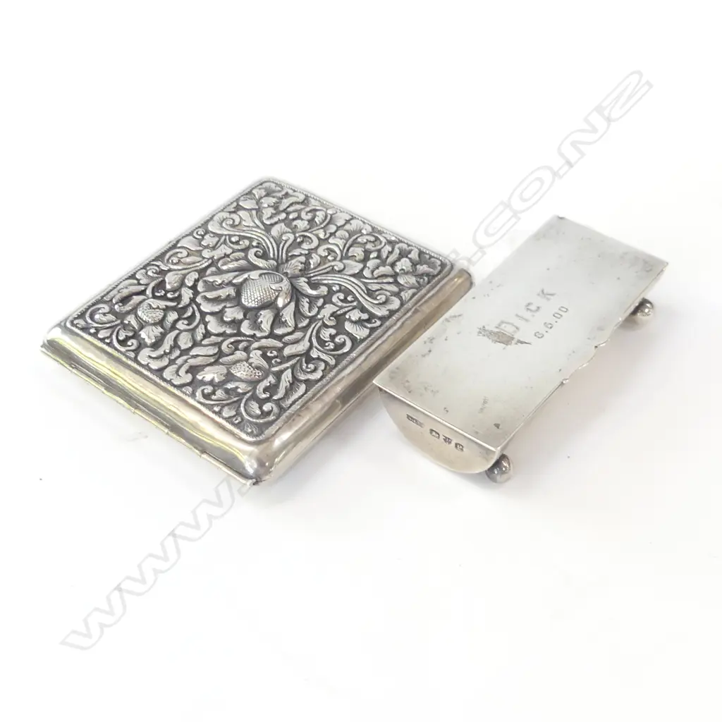 ORNATE CIGARETTE CASE & STG SILVER STAMP BOX Image 1++
