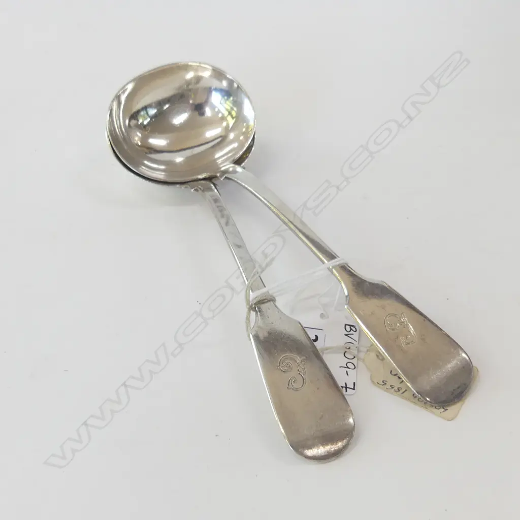 PR ELIZABETH EATON FIDDLE PATTERN SAUCE LADLES, LOND 1855 120GMS Image 1++