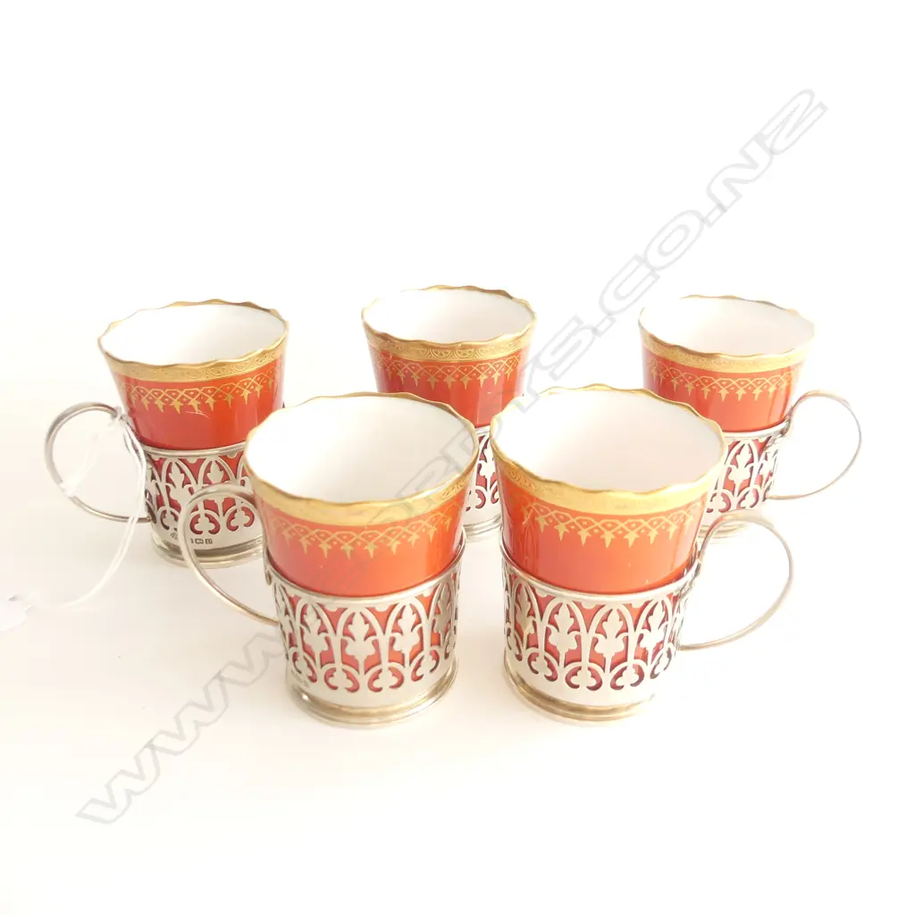 1928 PARAGON & SILVER SET 5 DEMI TASSE COFFEE CUPS & SAUCERS 132.9 grams of silver Image 1++