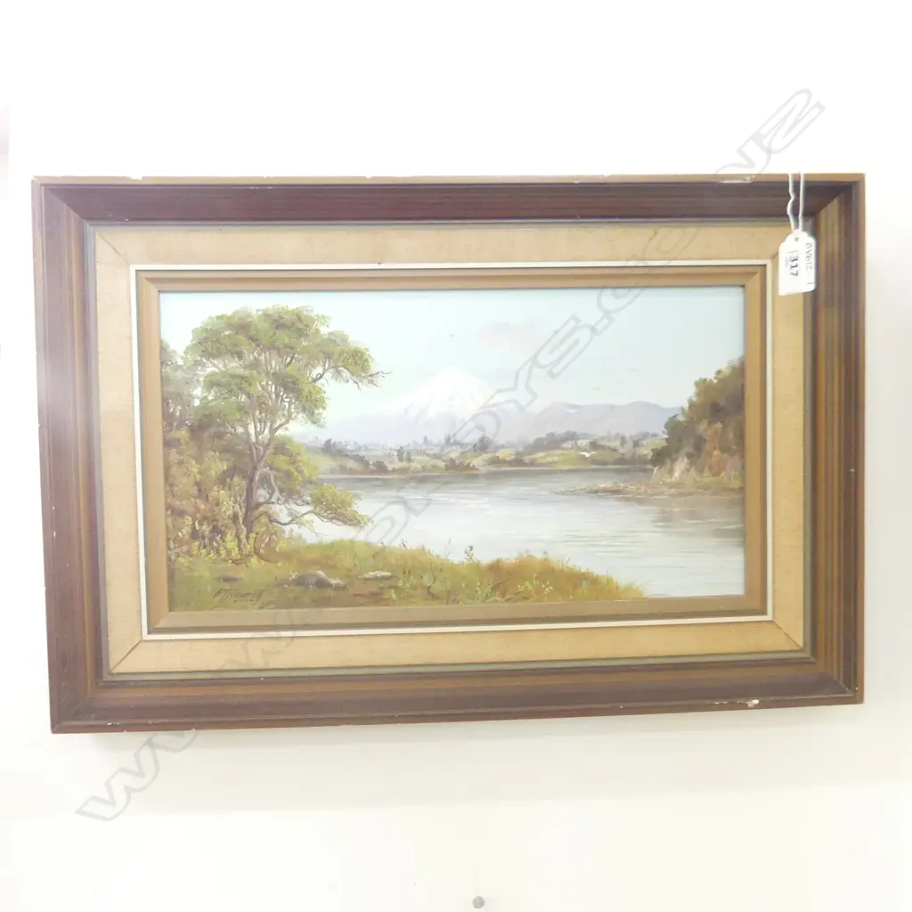 HT GARRATT, 'MT EGMONT FROM MANGAMAHOE' OIL ON BOARD, SIGNED 350 X 190MM Image 1++
