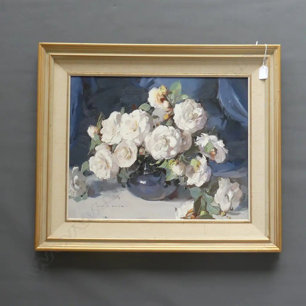 ALAN DOUGLAS BAKER (AUST 1914-1987) 'STILL LIFE WITH ROSES' OIL ON BOARD, SIGNED. 395 X 495MM Image 1++