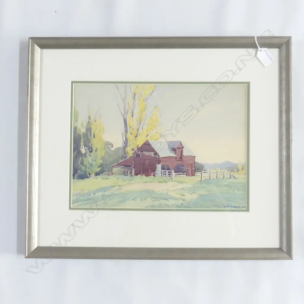 GULLY, Eric (NZ 1900-1954), Red Barn, W/C, signed & dated 1936, 250mm x 340mm Image 1++