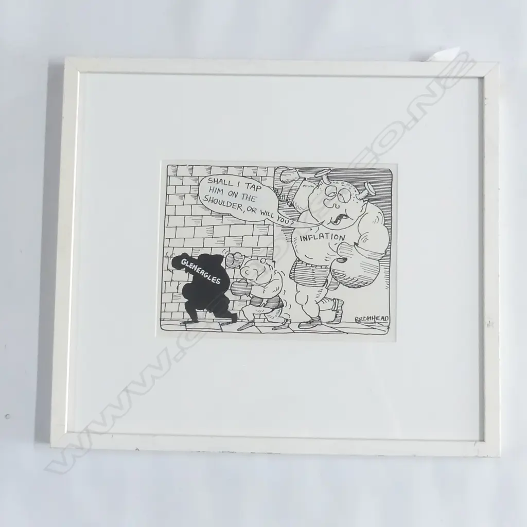 BROMHEAD, Peter (NZ 1933-), Shall I Tap Him on the Shoulder?, pen & ink cartoon, signed, 180mm x 240mm Image 1++