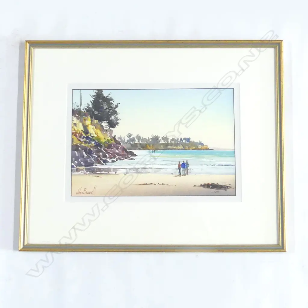 BRASELL, John (NZ), Caroline Bay Conversation, signed, W/C, 210mm x 320mm Image 1++