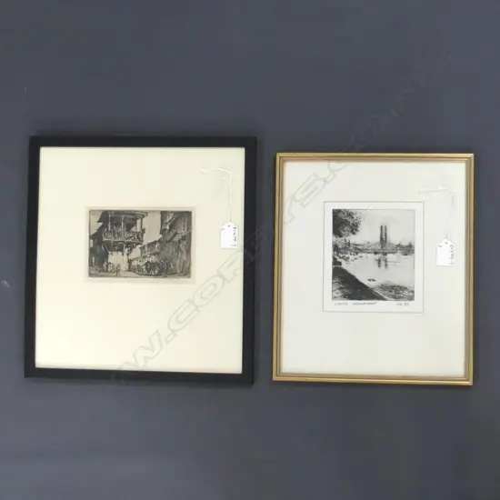FRANK BRANGWYN SIGNED ETCHING;  150 X 90MM + SIGNED ETCHING 'CHELSEA EMBANKMENT 'SW '82 110 X 125MM