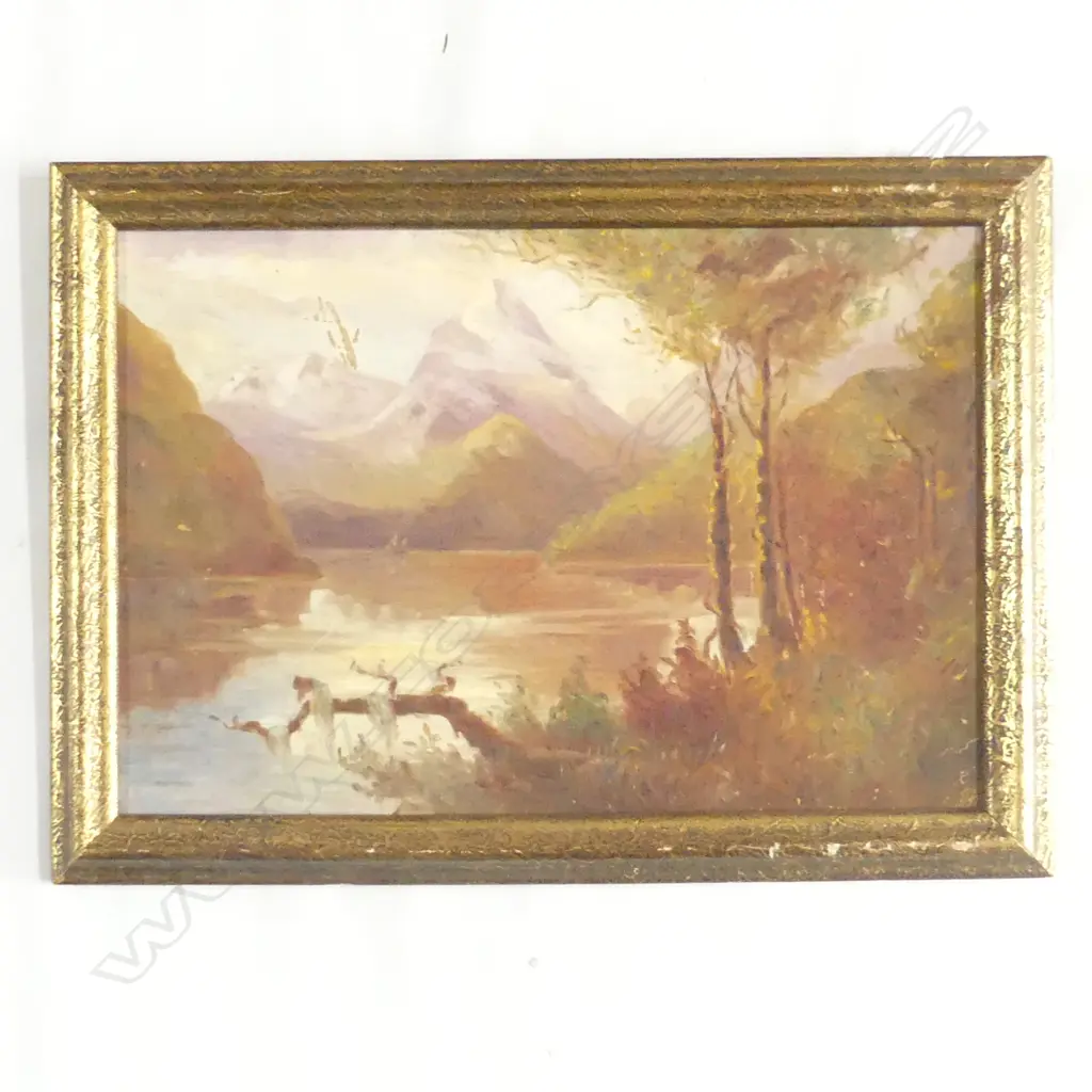 UNKNOWN, Mountains with River and Trees, Oil on board, 310mm x 450mm Image 1++