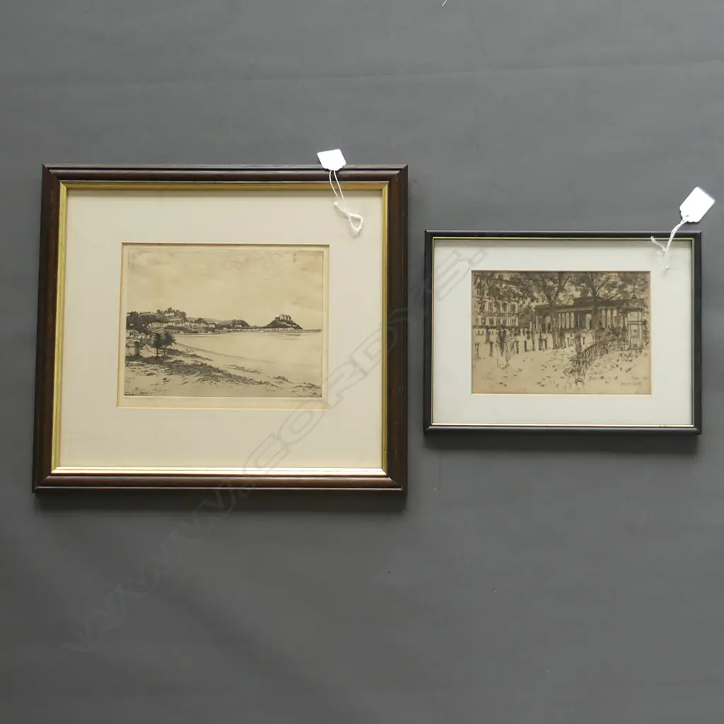 2 ETCHINGS; R. GOFF C900 'APSLEY HOUSE' 1901, 180 X 125MM & A SIMMONS 'GROUVILLE BAY, JERSEY, SIGNED, 200 X 150MM Image 1++