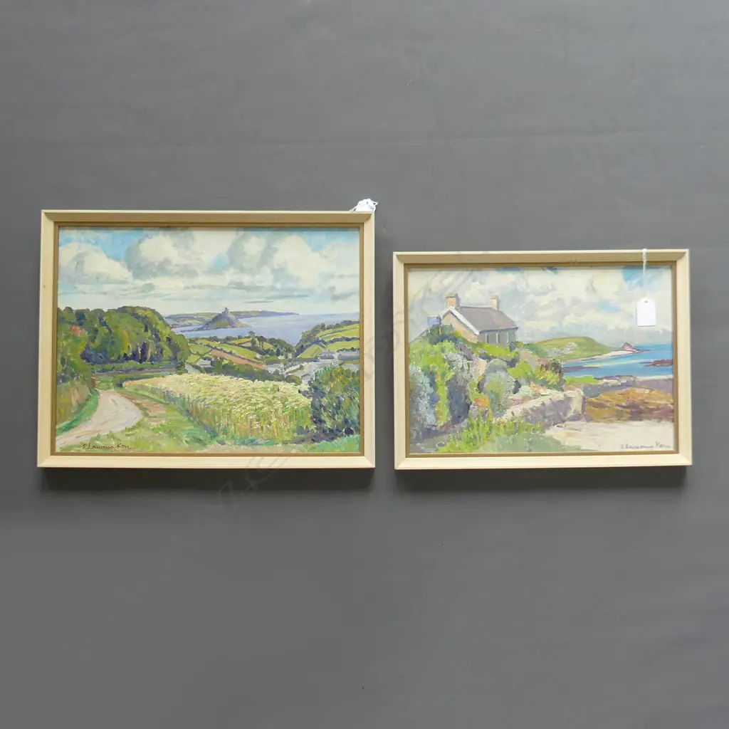 2  X E. LAMORNA KERRY 'CORNWELL' OIL ON BOARD. SIGNED 340 X 240 & 390 X 290MM  Image 1++