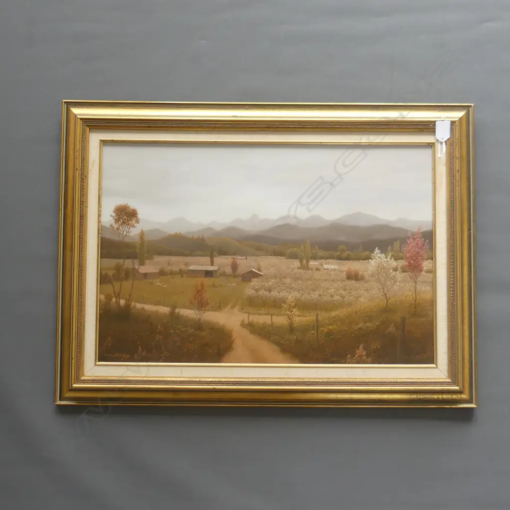 HANS BRUTSCH OIL 'SPRING TIME IN LOWER MOUTERE' SIGNED labelled verso 400 x 580mm scratch to sky Image 1++