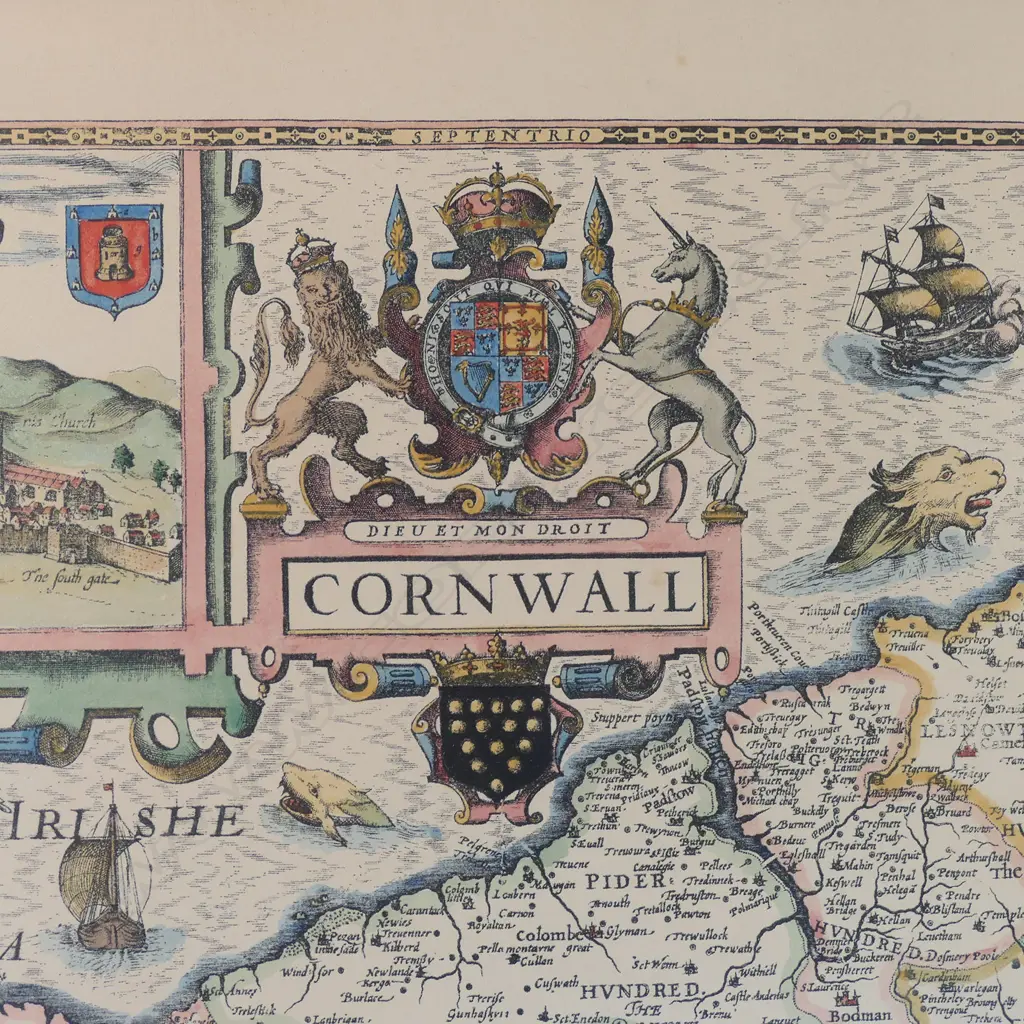 FRAMED MAP OF CORNWALL DATED 1630 600BY490 Image 1++