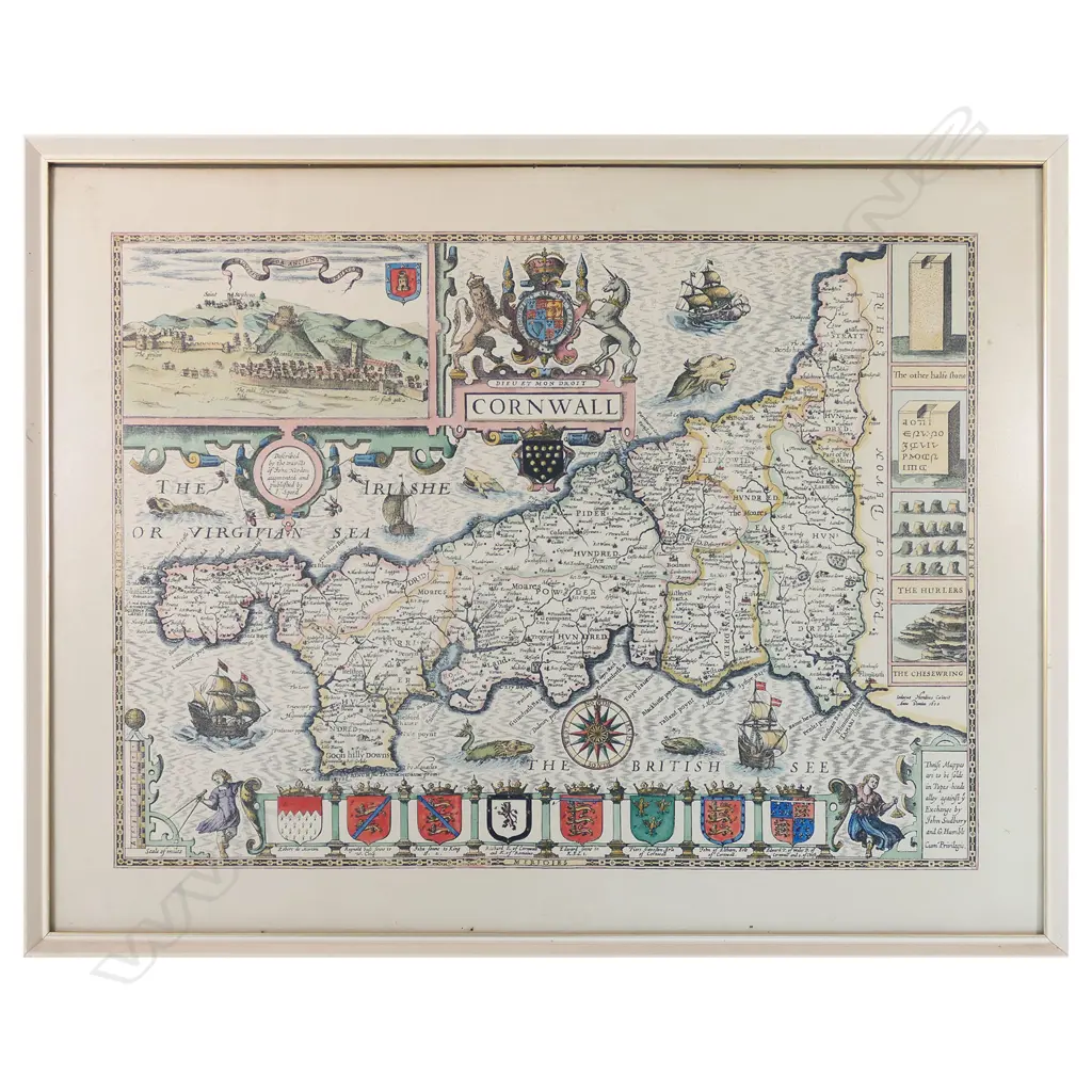 FRAMED MAP OF CORNWALL DATED 1630 600BY490 Image 1++