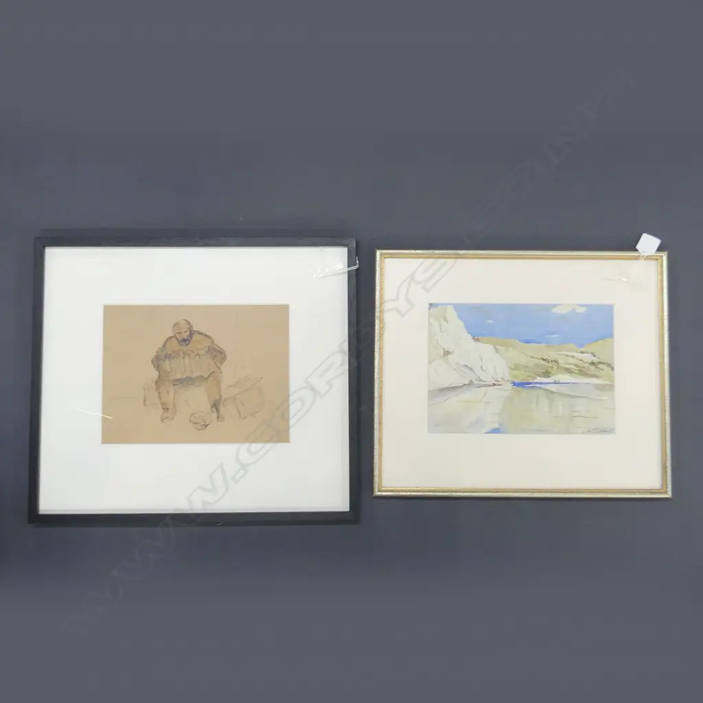 T MCCORMICK, COASTAL SCENE, WATERCOLOUR, SIGNED 240 X 165MM + UNSIGNED ETCHING, 'ACCORDIAN' 240 X 275MM Image 1++