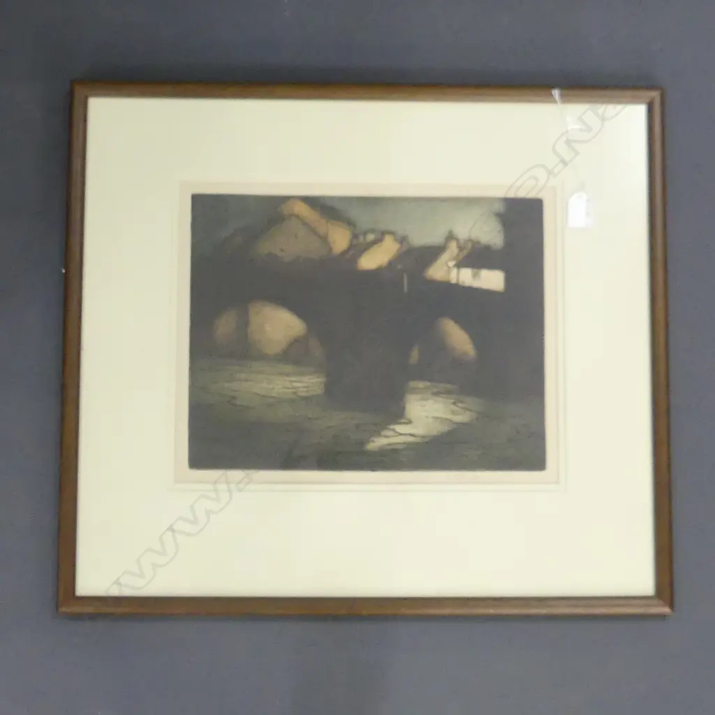 FRANK BRANGWYN,'THE BRIDGE BARNARD CASTLE'  AQUATINT ON ZINC, SIGNED 350 X 270MM Image 1++