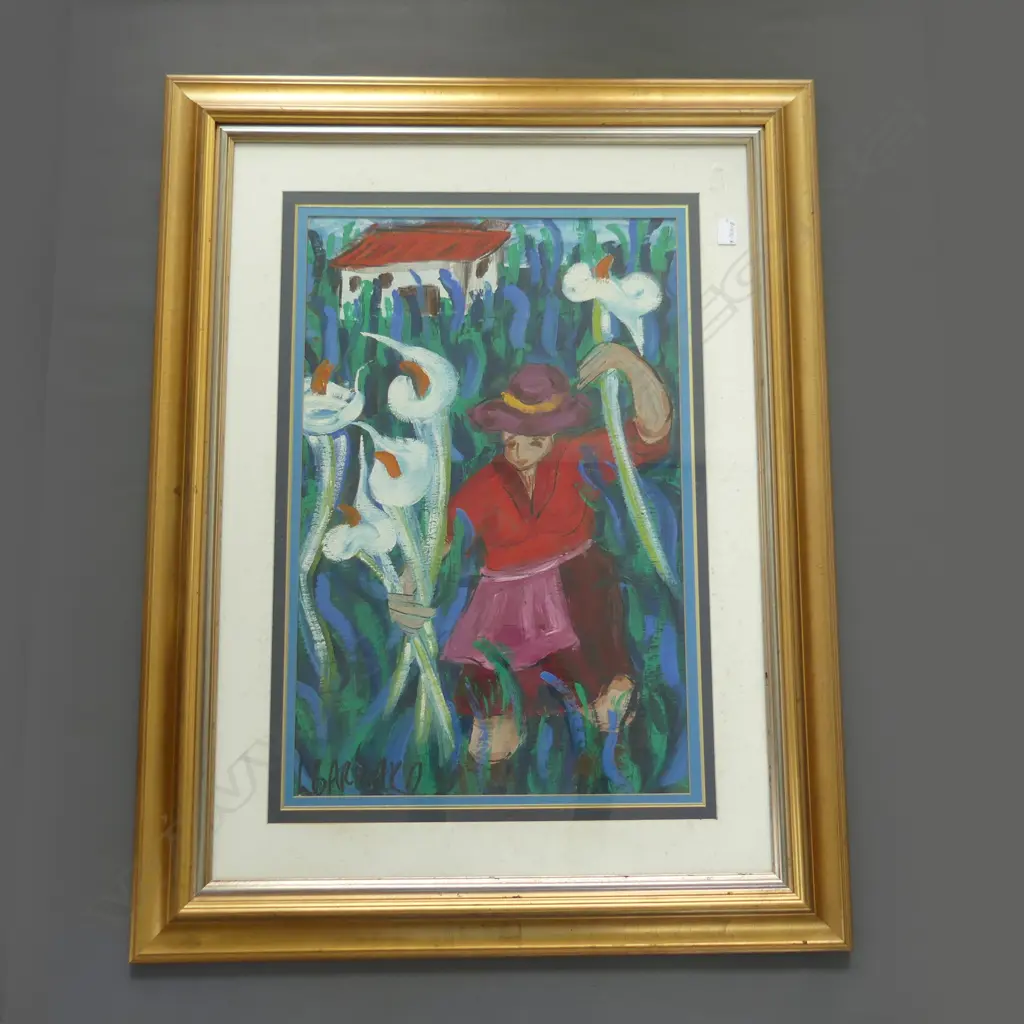 LGE COLOURFUL ACRYLIC PAINTING WOMAN IN FIELD OF LILLIES Image 1++