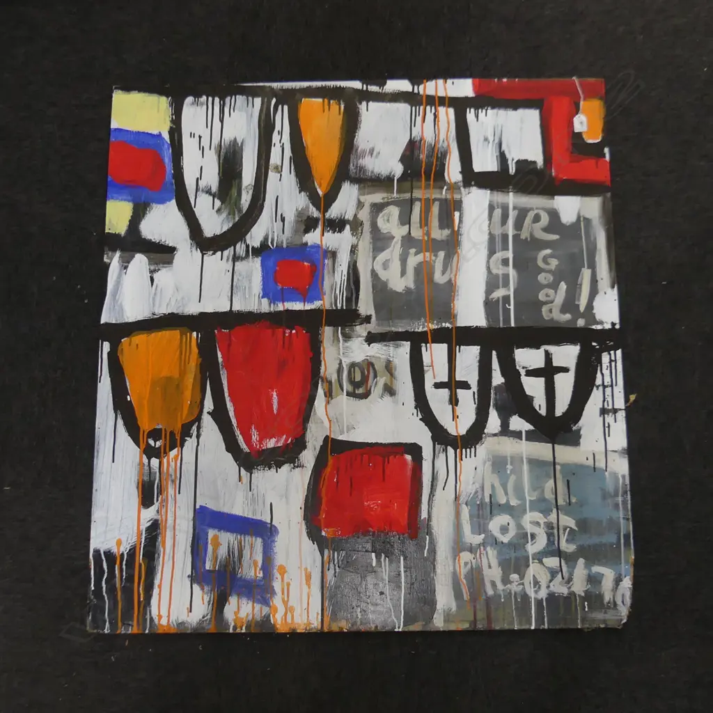ARTIST UNKNOWN MIXED MEDIA ON BOARD 1080 X 980 MM SOME DAMAGE TO CORNER Image 1++