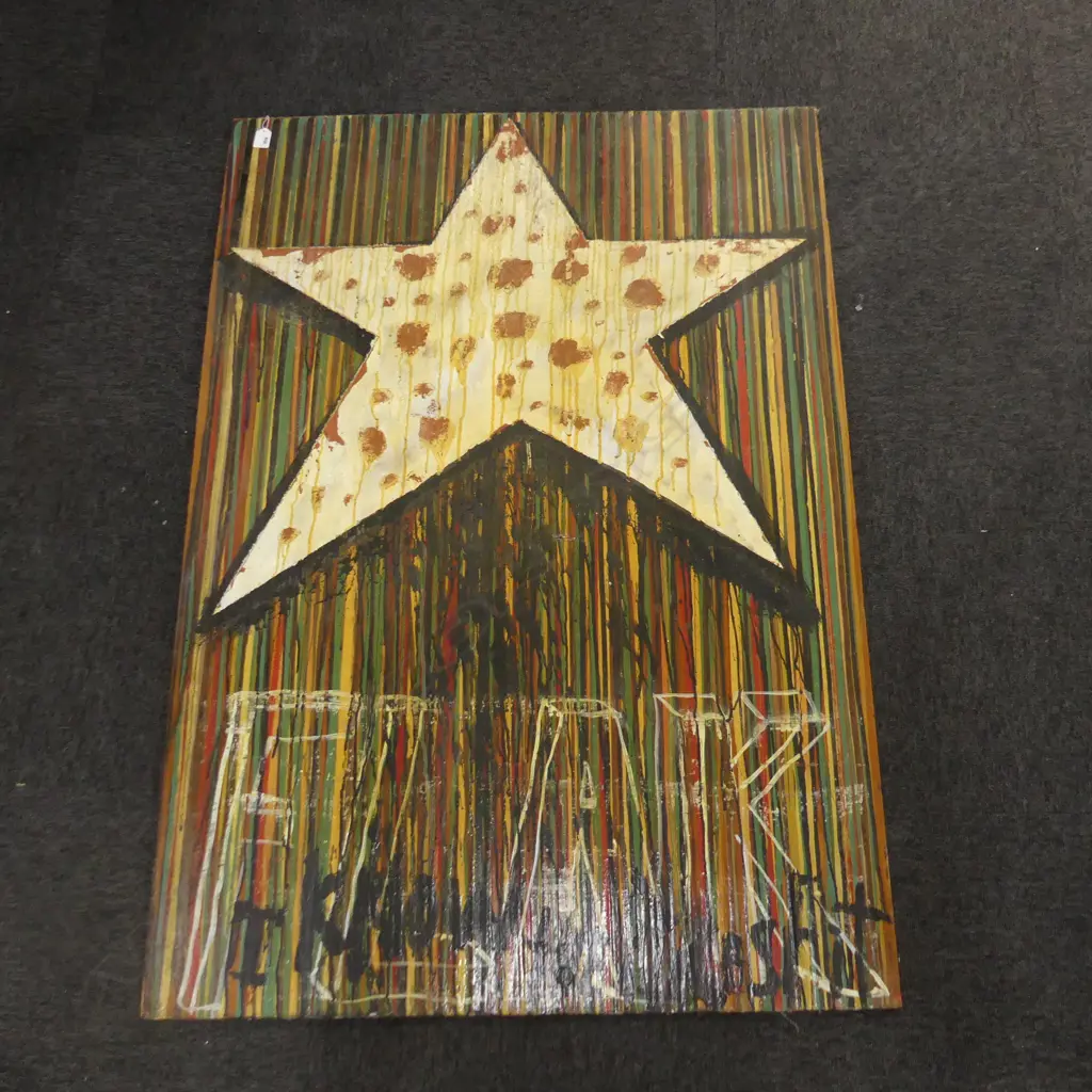 ARTIST UNKNOWN MIXED MEDIA ON PANEL TITLED FLAK 1300 X 910 MM Image 1++