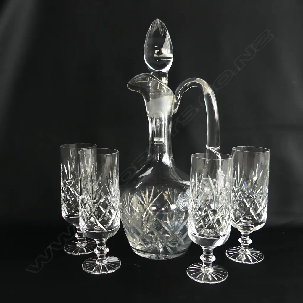 CRYSTAL CLARET DECANTER H.330mm + 4 FLUTES H.155mm  Image 1++