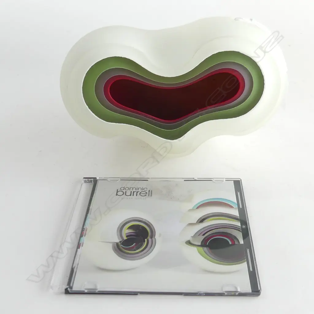 DOMINIC BURRELL HAND BLOWN LAYERED GLASS SCULPTURE 200 X 130MM (COMPLETE WITH CD) Image 1++