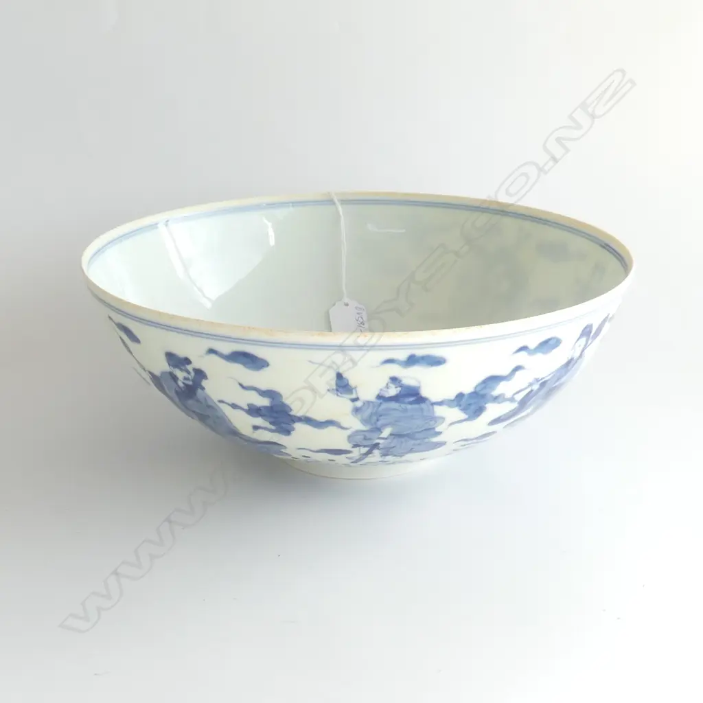 LGE CHINESE FINE PORCELAIN BOWL B&W FIGURES nearly egg shell thin Dia.300mm Image 1++