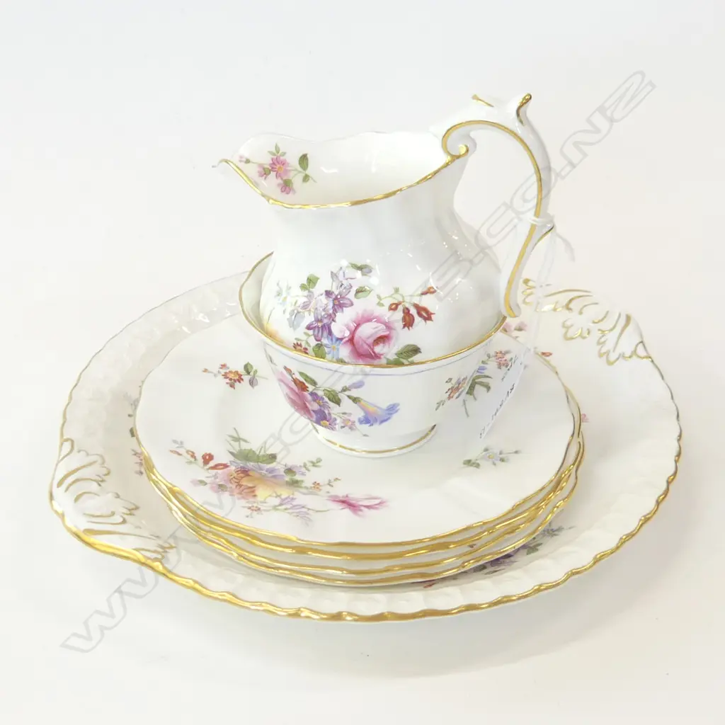 ROYAL CROWN DERBY, DERBY POSIES, CAKE PLATE, 4 SM PLATES, OPEN SUGAR BOWL & MILK JUG Image 1++