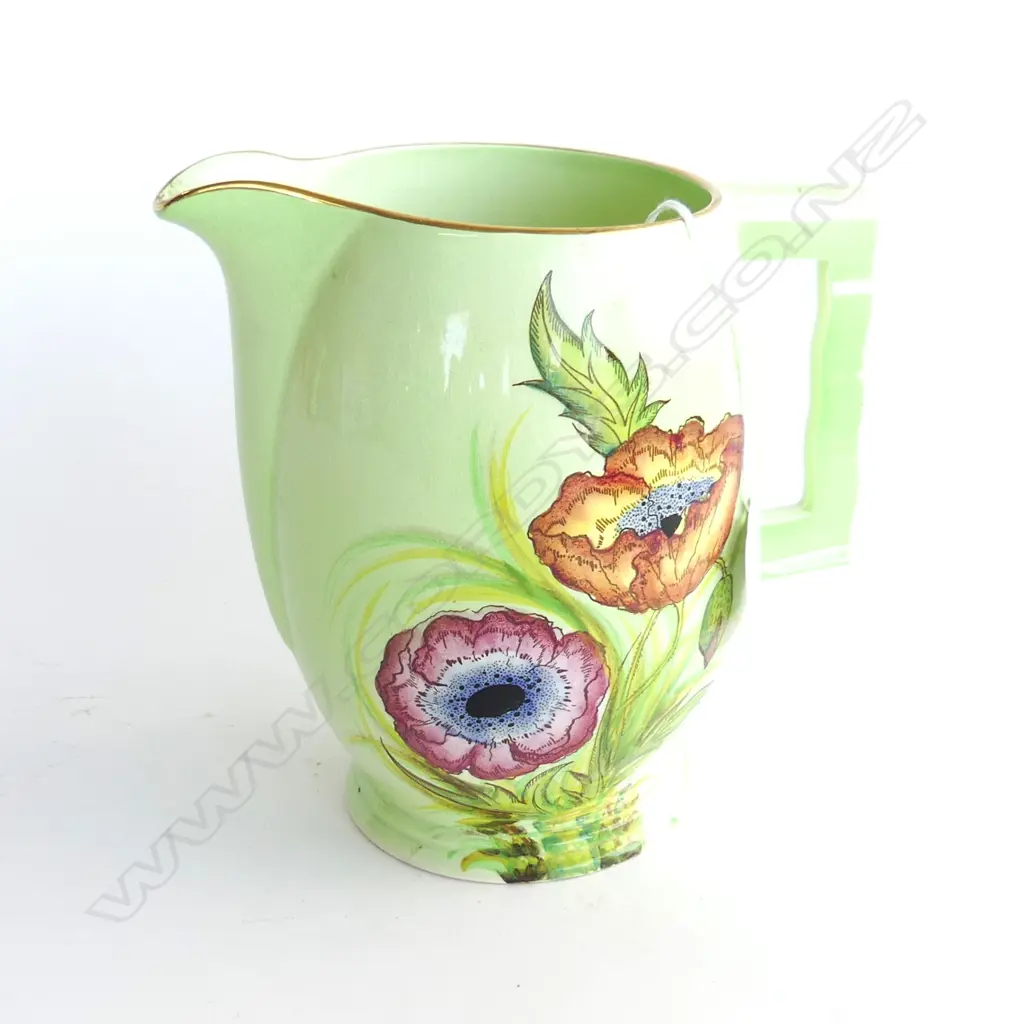 CARLTON WARE POPPY & GREEN LUSTRE JUG W FIN HANDLE H.170mm Image 1++
