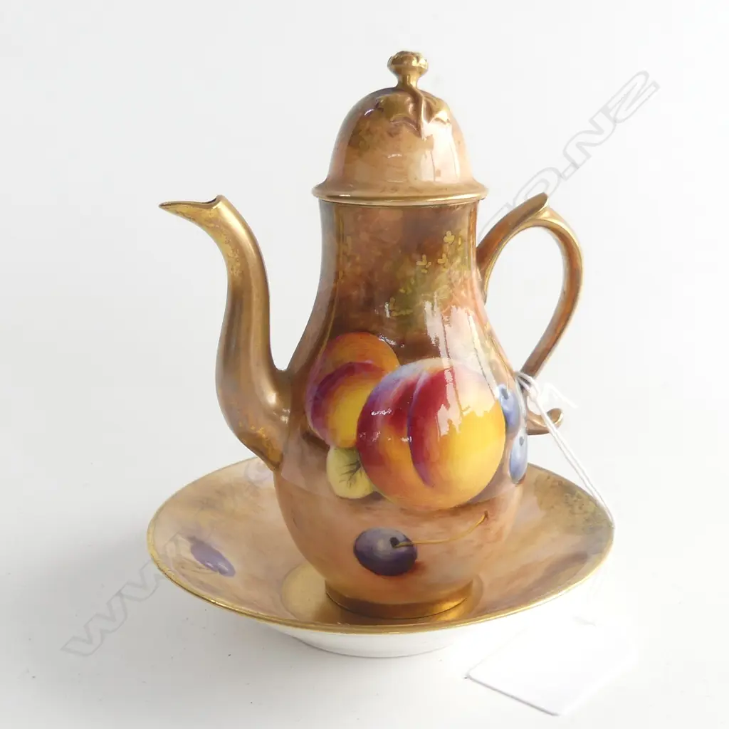 ROYAL WORCESTER SIGNED MINI COFFEE POT H.125mm & SAUCER... Image 1++