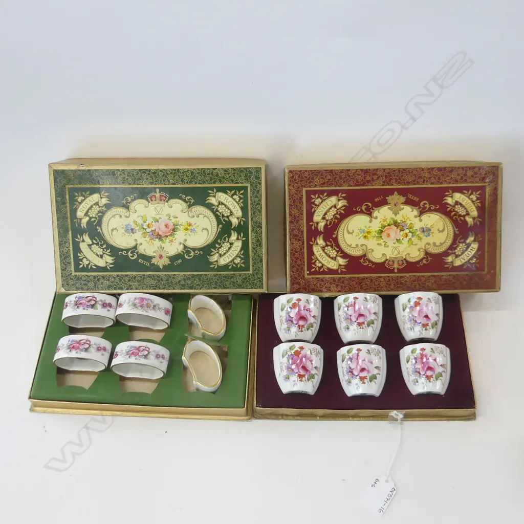 ROYAL CROWN DERBY, DERBY POSIES BOX SET 6 EGG CUPS + 6 NAPKIN RINGS (NOT IN ORIGINAL BOX)  Image 1++