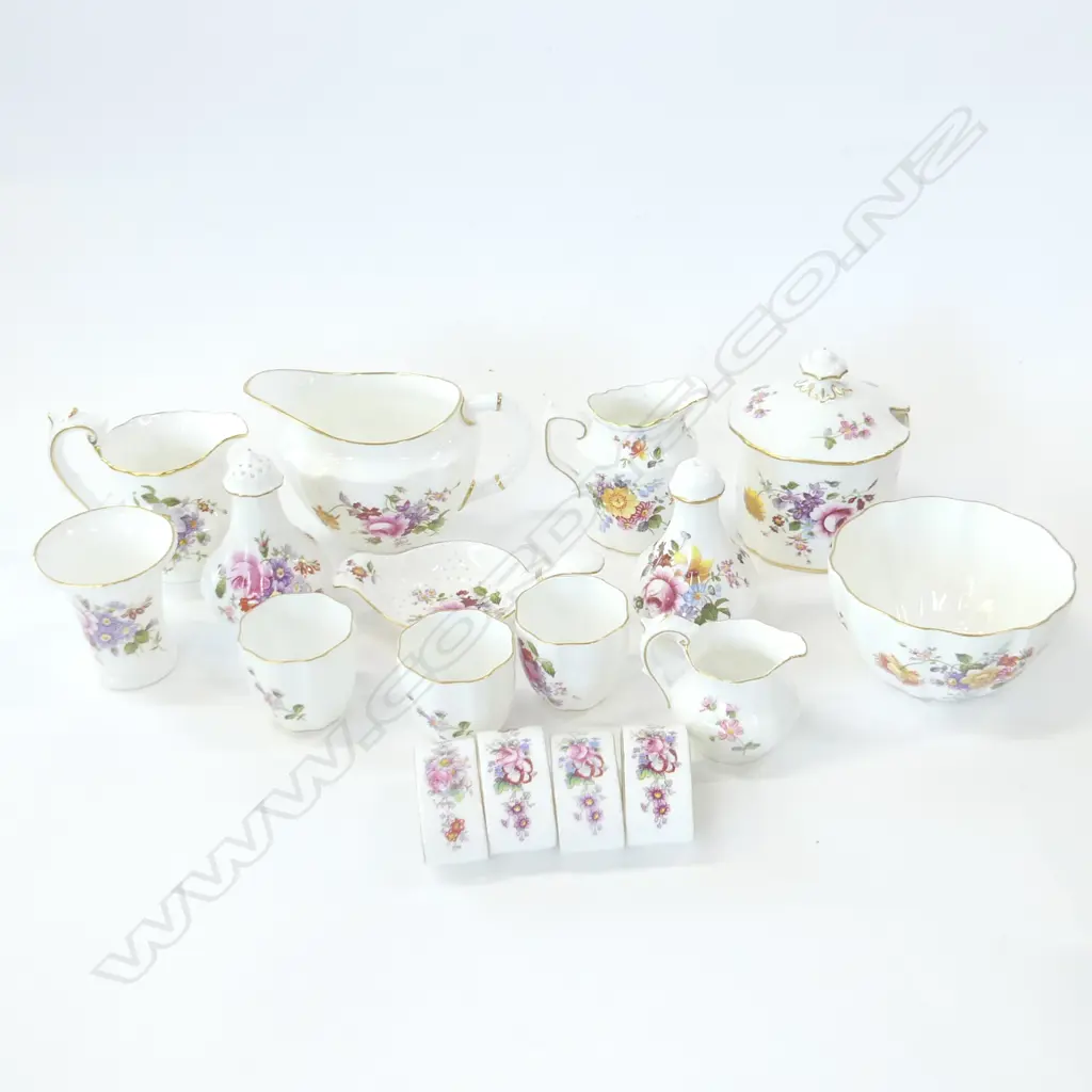 SM BOX ASST ROYAL CROWN DERBY, DERBY POSIES; SERVIETTE RINGS, JUGS, S&P, VASES, EGG CUPS ETC.. SOME RED STAMP Image 1++