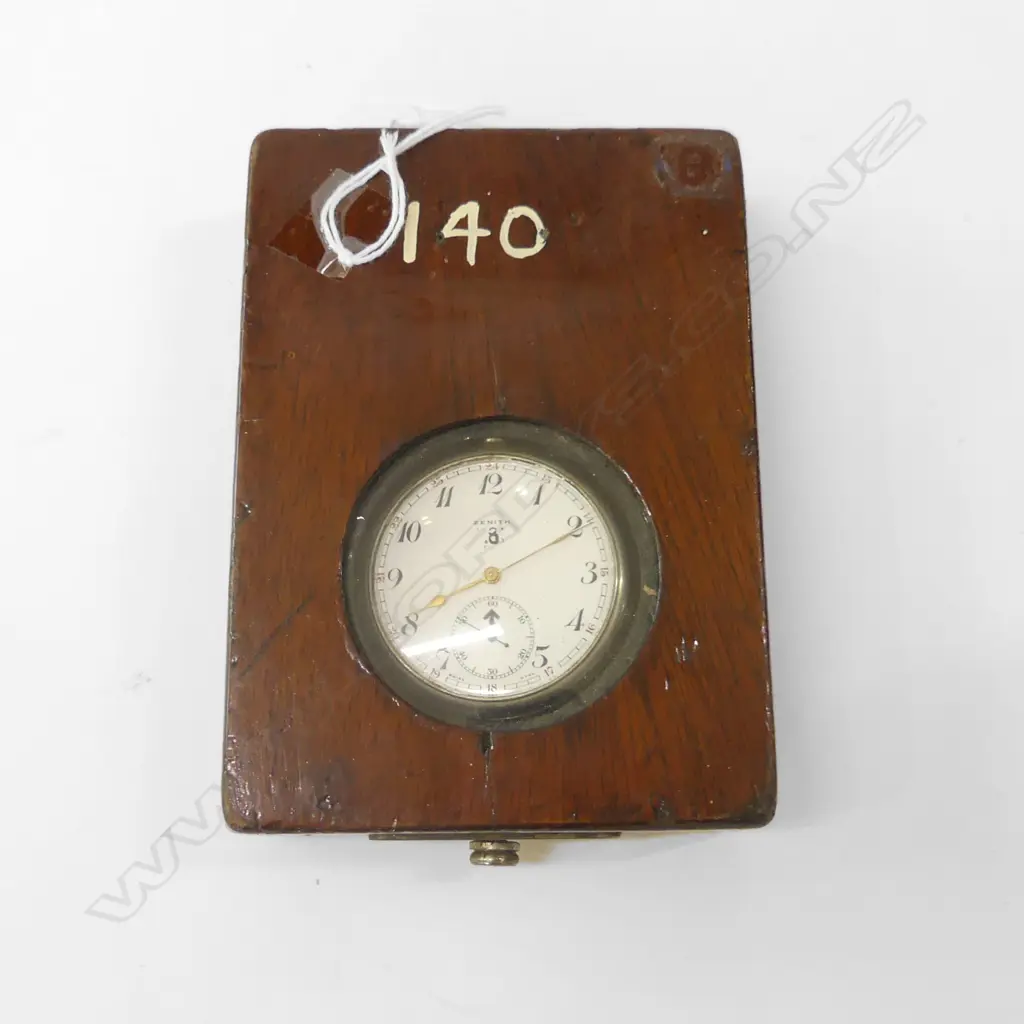 WOOD CASED MILITARY MARKED ZENITH POCKET WATCH, 20792 Image 1++