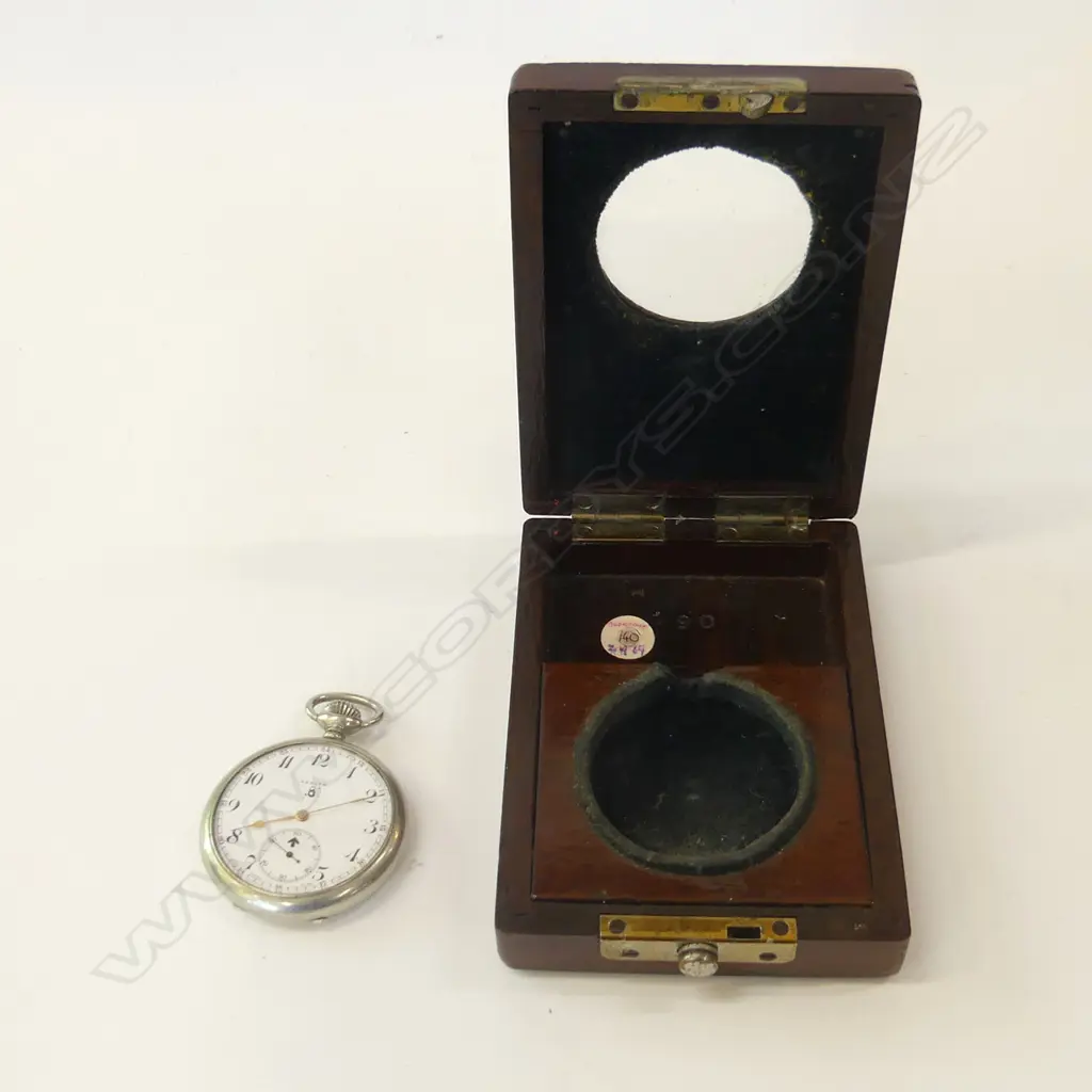 WOOD CASED MILITARY MARKED ZENITH POCKET WATCH, 20792 Image 1++