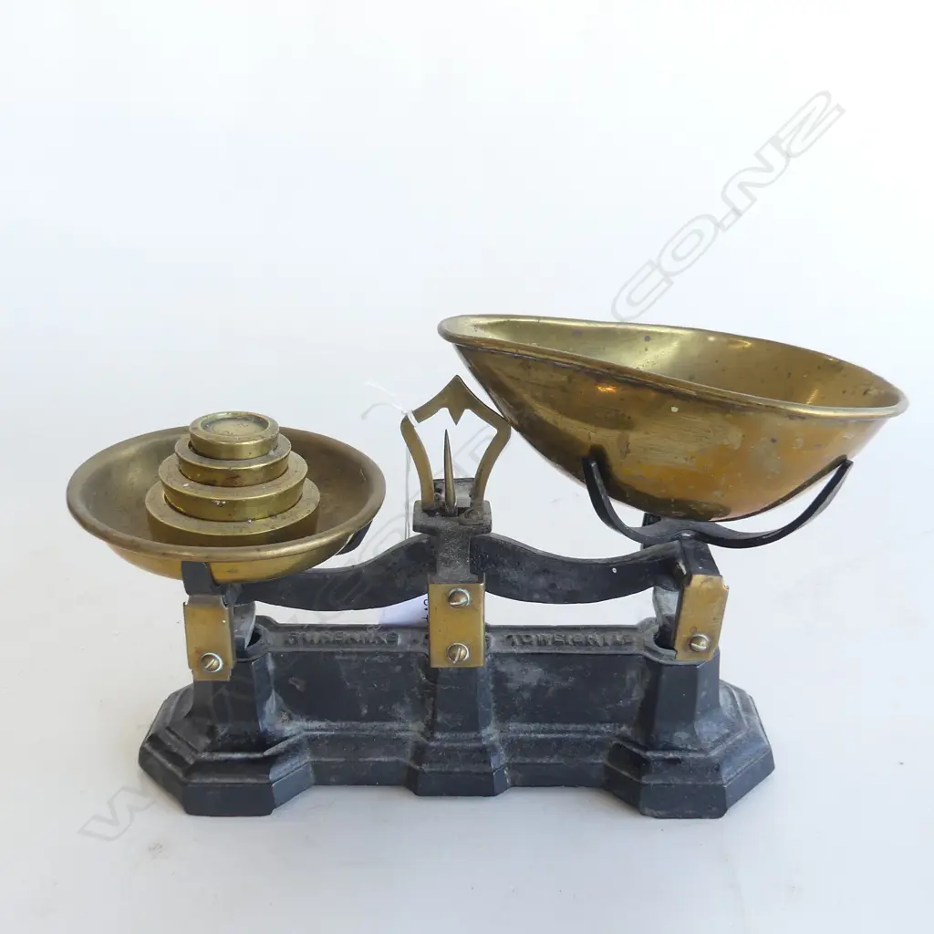 VINTAGE FAIRBANKS CAST IRON & BRASS SCALES & WEIGHTS  L. 300MM Image 1++