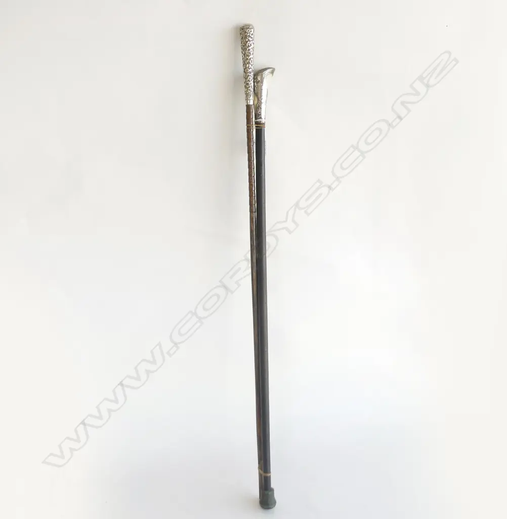 OLD CHINESE SILVER & IVORY TOPPED WALKING STICK + OTHER PARASOL STICK fancy embossed Image 1++