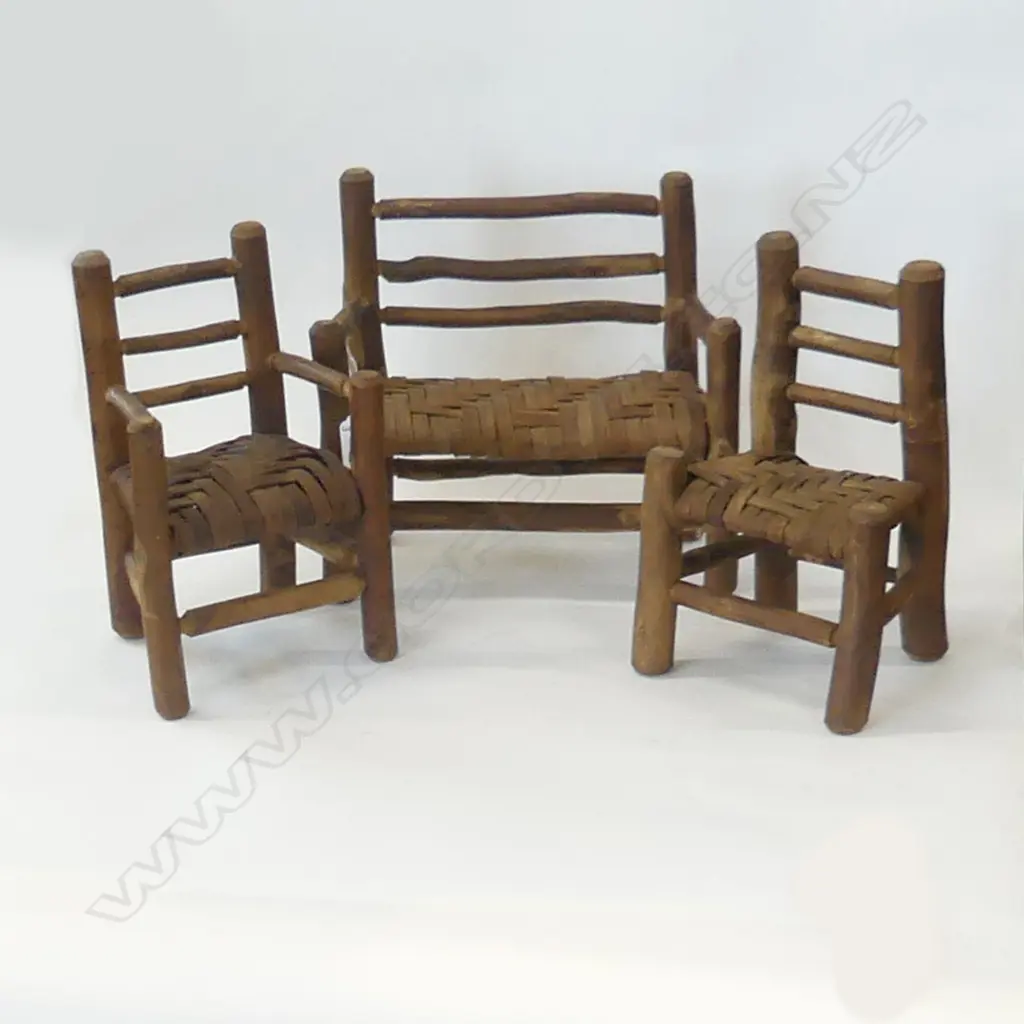 3 PC CANE WOVEN TOY COUCH & 2 CHAIRS  Image 1++