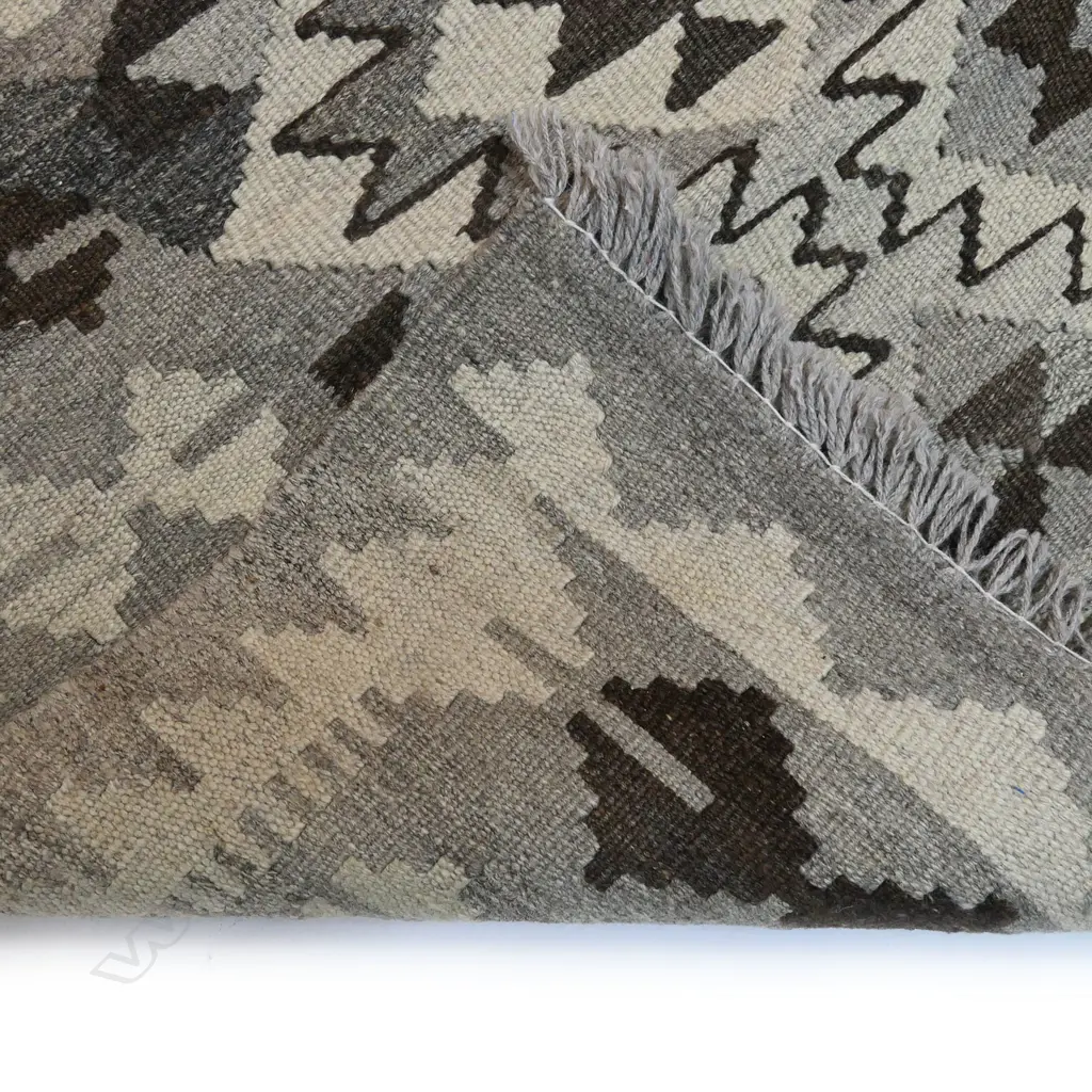 HAND WOVEN KELIM , GREY & BLACK TONES, 250 X 77CM Image 1++
