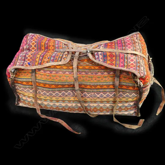 LG VINTAGE HAND-KNOTTED MIDDLE EASTERN CAMEL SADDLE BAG, STUFFED, 1000 x 650 x 400mm