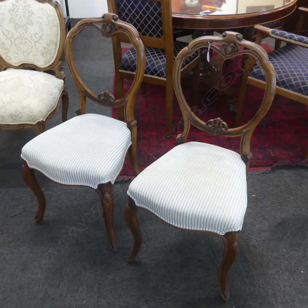 2 VICTORIAN BALLOON BACK CHAIRS BOTH WITH REPAIRS Image 1++