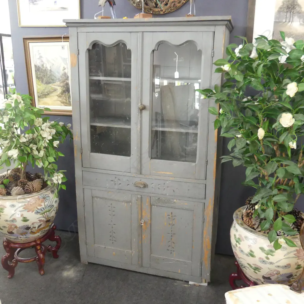 EARLY 20thC BLUE PAINTED KITCHEN CABINET 1000x395x1660mm AF... Image 1++