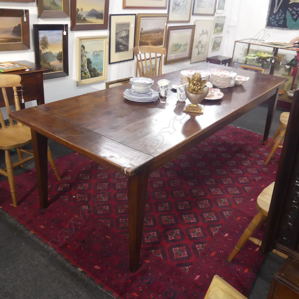 FRENCH PROVINCAL STYLE OAK DINING TABLE ON TAPERED SQUARE SECTION LEGS SOME MARKS TO TOP 2570 X 1000mm Image 1++