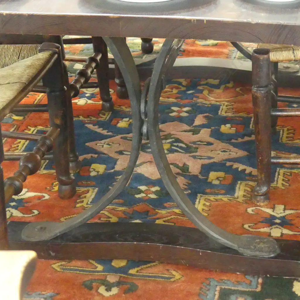 LGE PLANK TOP DINING TABLE w. FORGED METAL BASE 1950x1050x720mm Image 1++