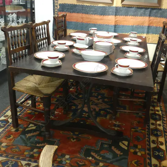 LGE PLANK TOP DINING TABLE w. FORGED METAL BASE 1950x1050x720mm