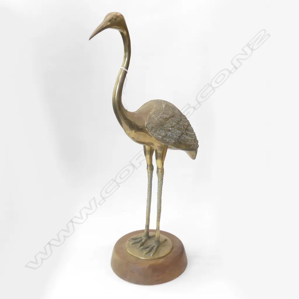 BRASS STORK ON WOODEN BASE H 600MM  Image 1++