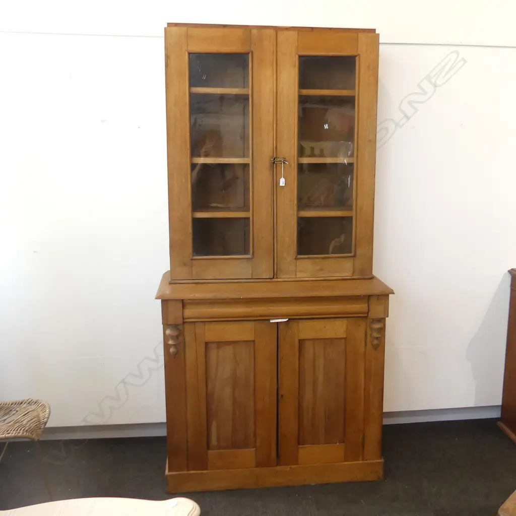 EARLY 20thC GLAZED BOOKCASE CABINET (NO CORNICE) 2 PCE 1070x490x2100mm Image 1++
